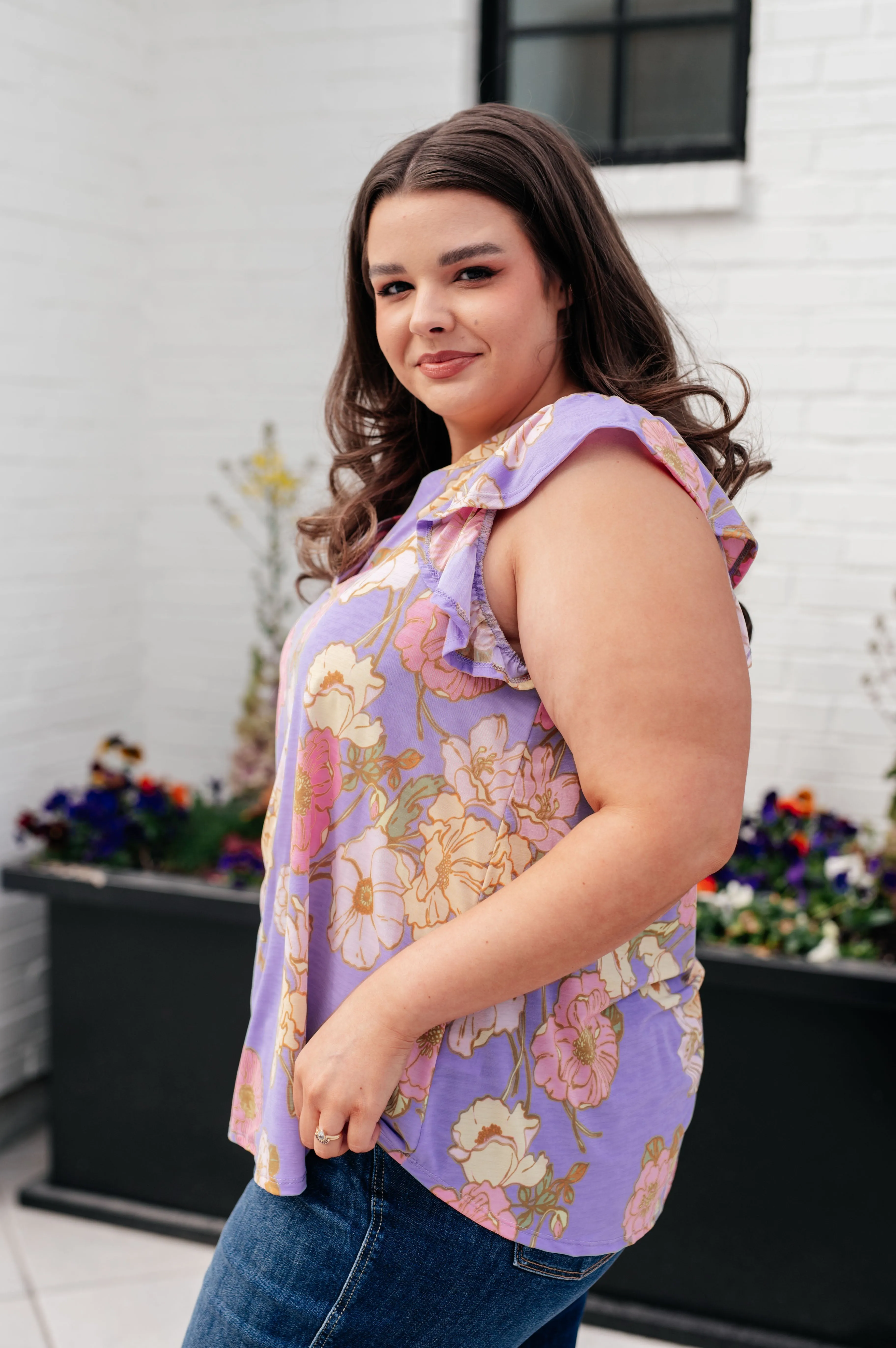 Hazel Blues® |  Lizzy Flutter Sleeve Top in Lavender French Floral