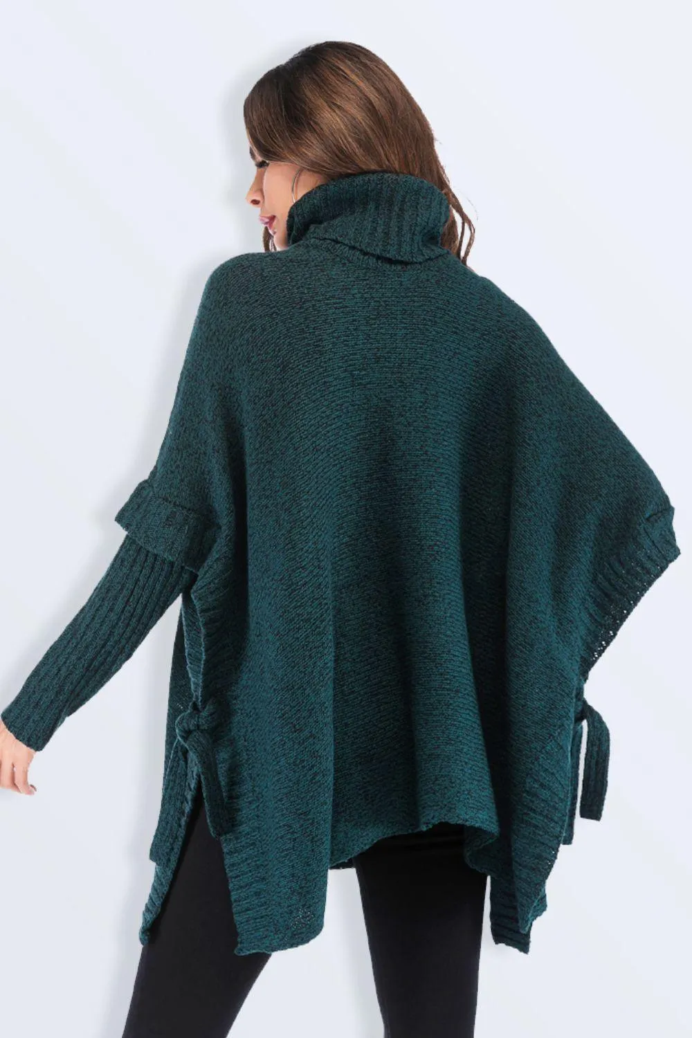 Hazel Blues® | Tied Turtleneck Asymmetrical Hem Sweater