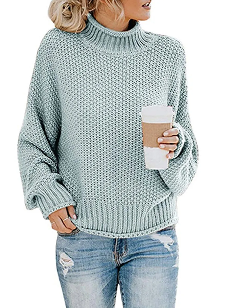 Hazel Blues® |  Turtleneck Dropped Shoulder Sweater
