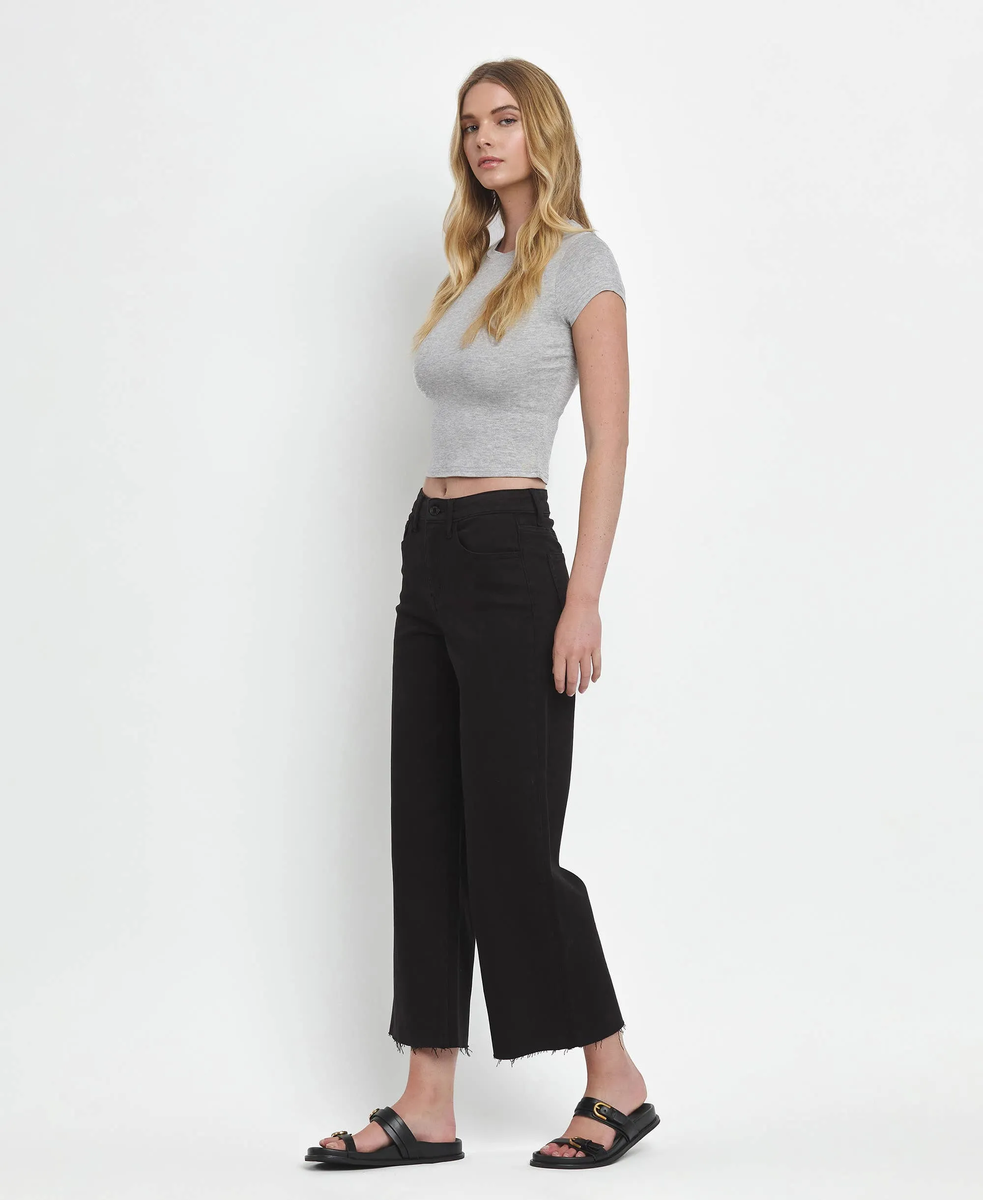 HIGH RISE CROP WIDE LEG JEANS