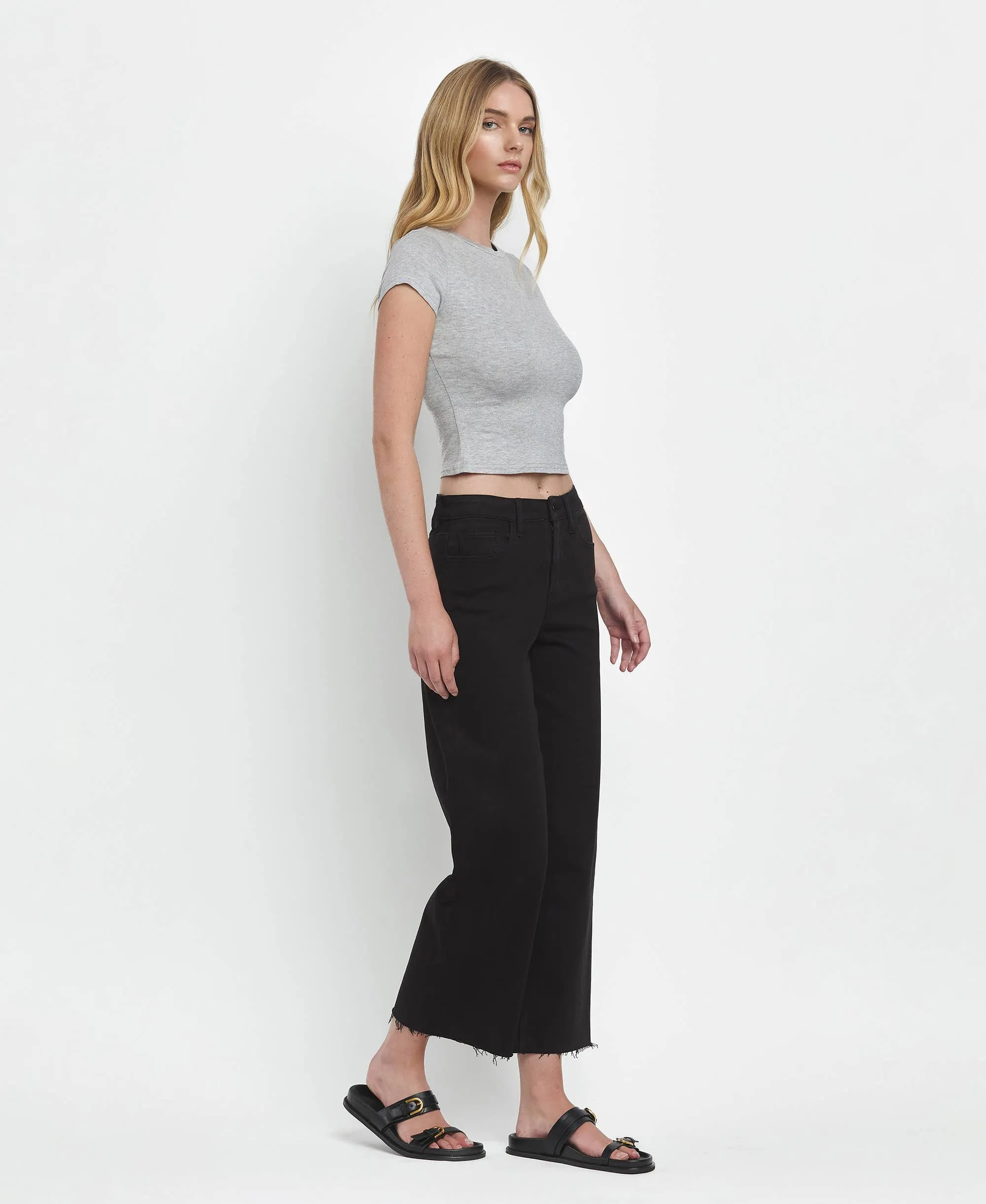 HIGH RISE CROP WIDE LEG JEANS