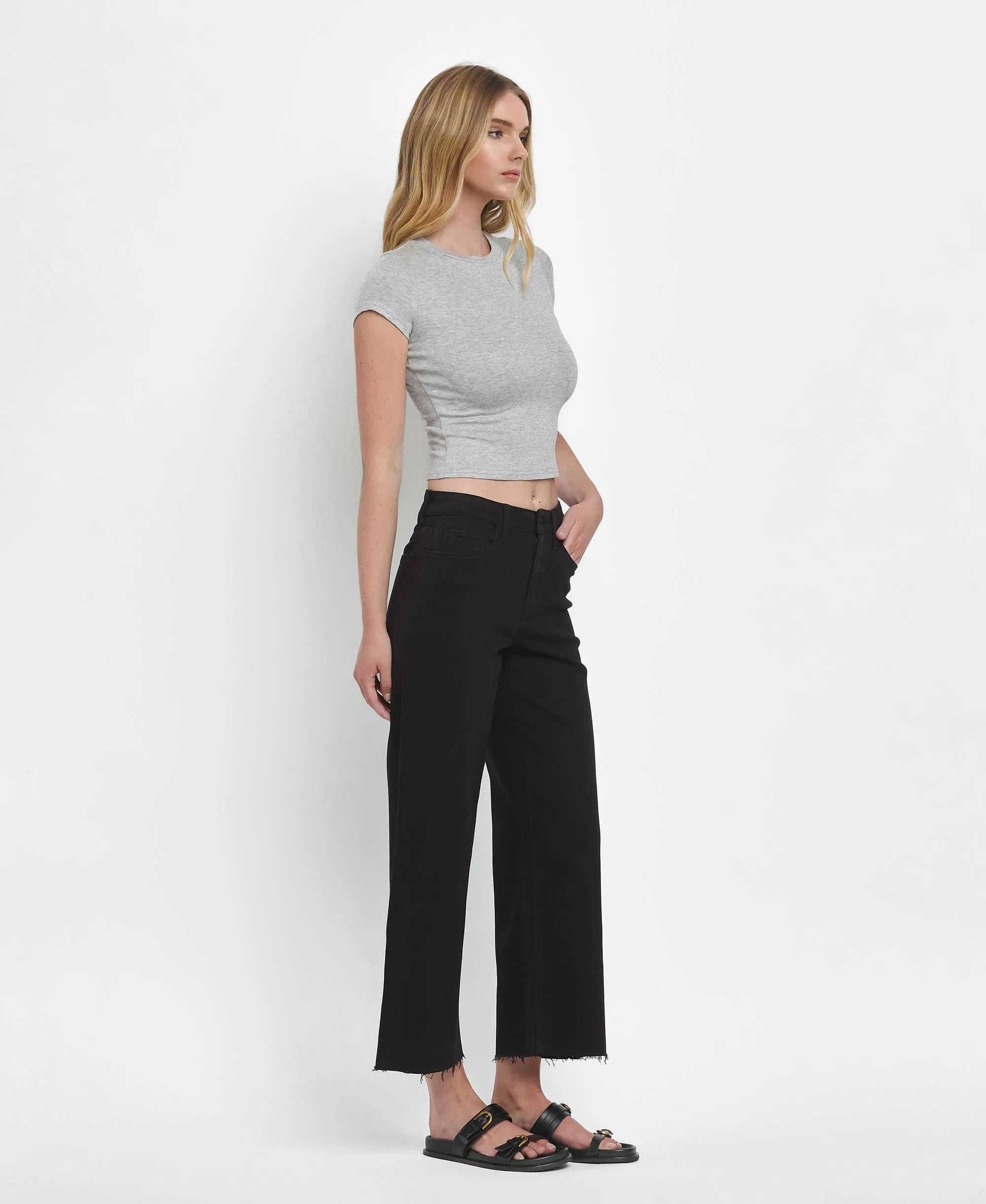 HIGH RISE CROP WIDE LEG JEANS