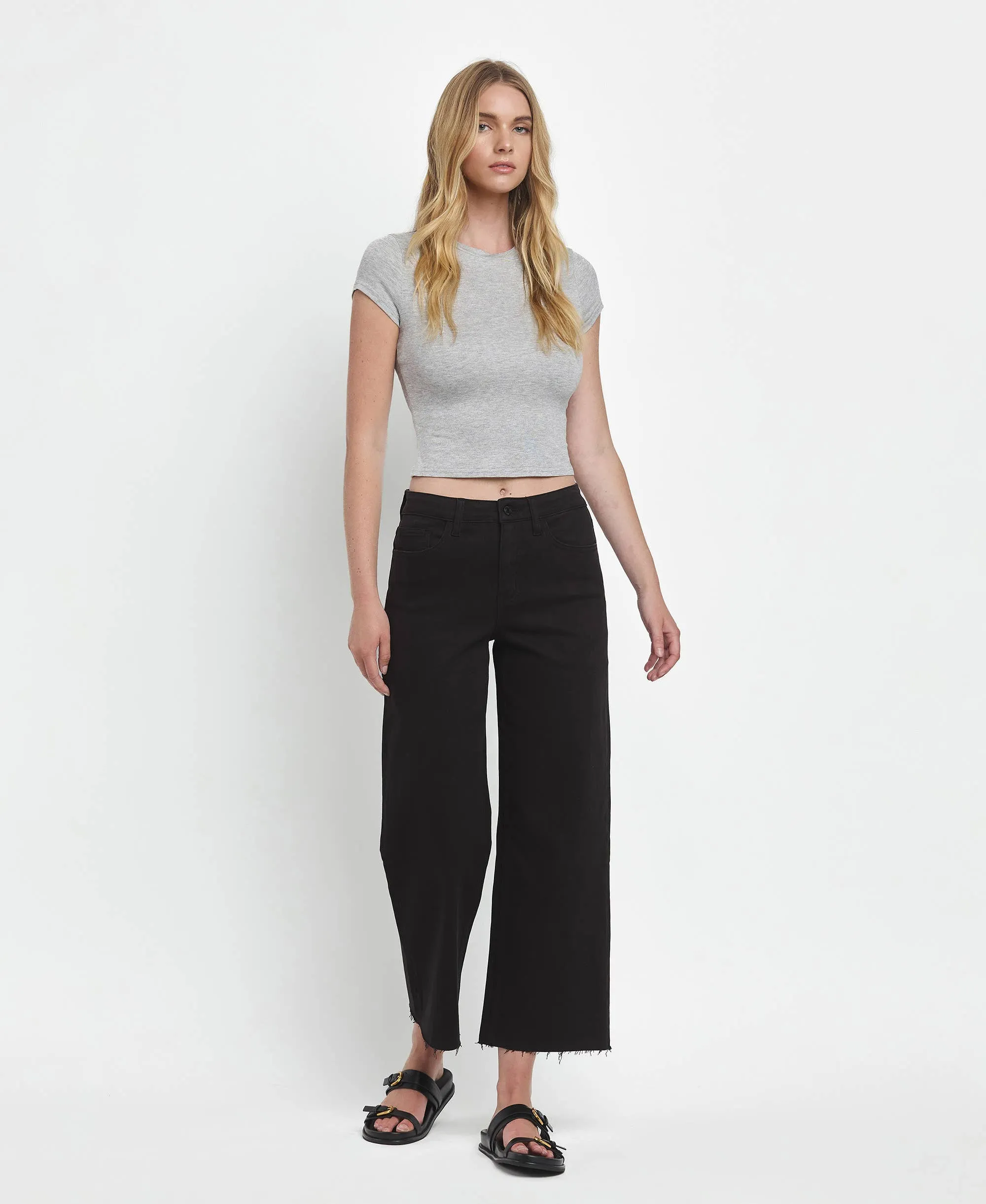 HIGH RISE CROP WIDE LEG JEANS