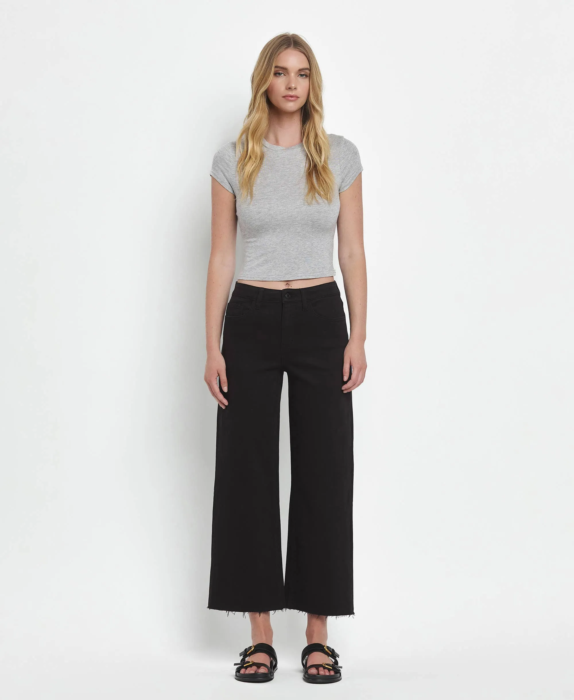 HIGH RISE CROP WIDE LEG JEANS