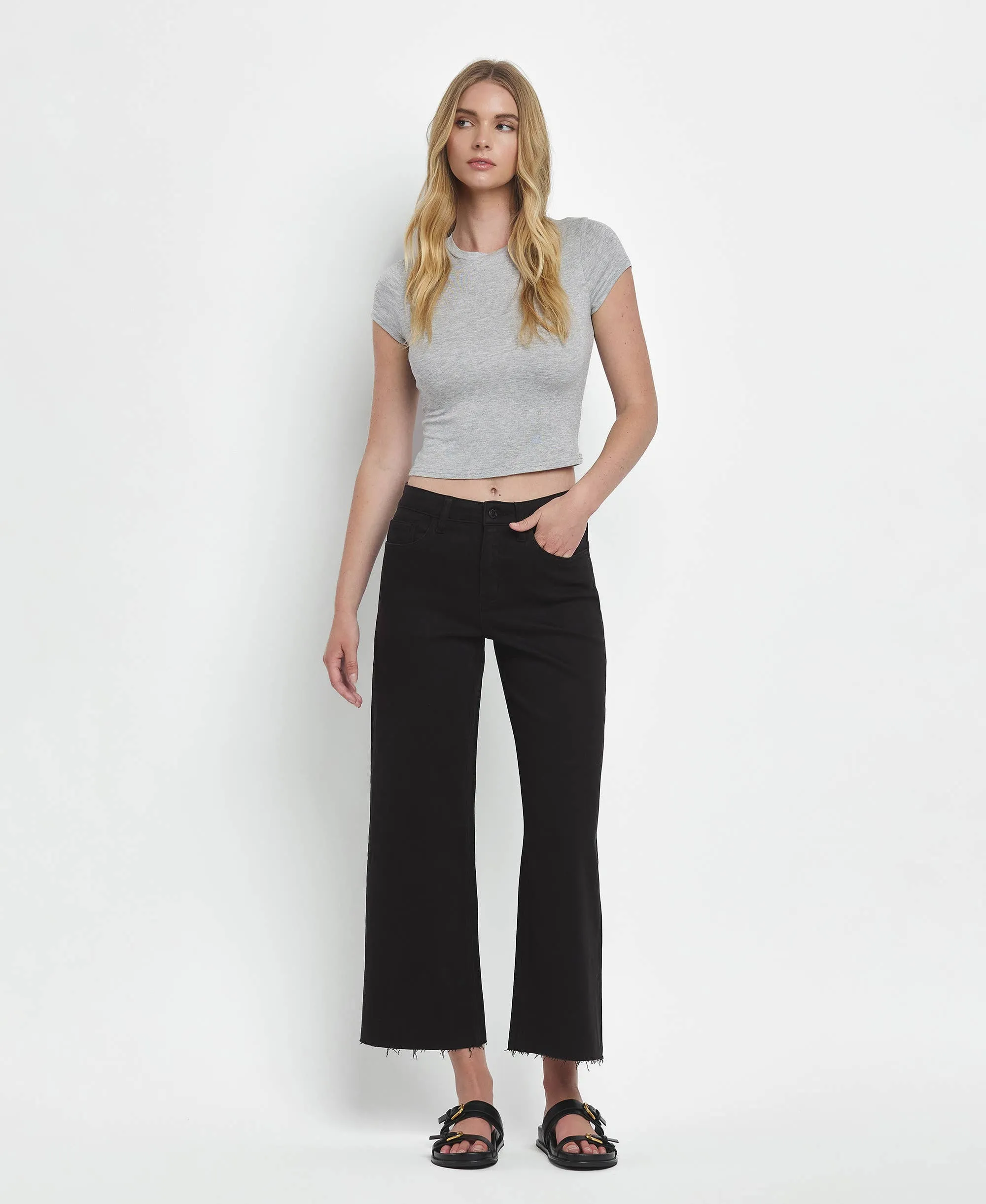 HIGH RISE CROP WIDE LEG JEANS