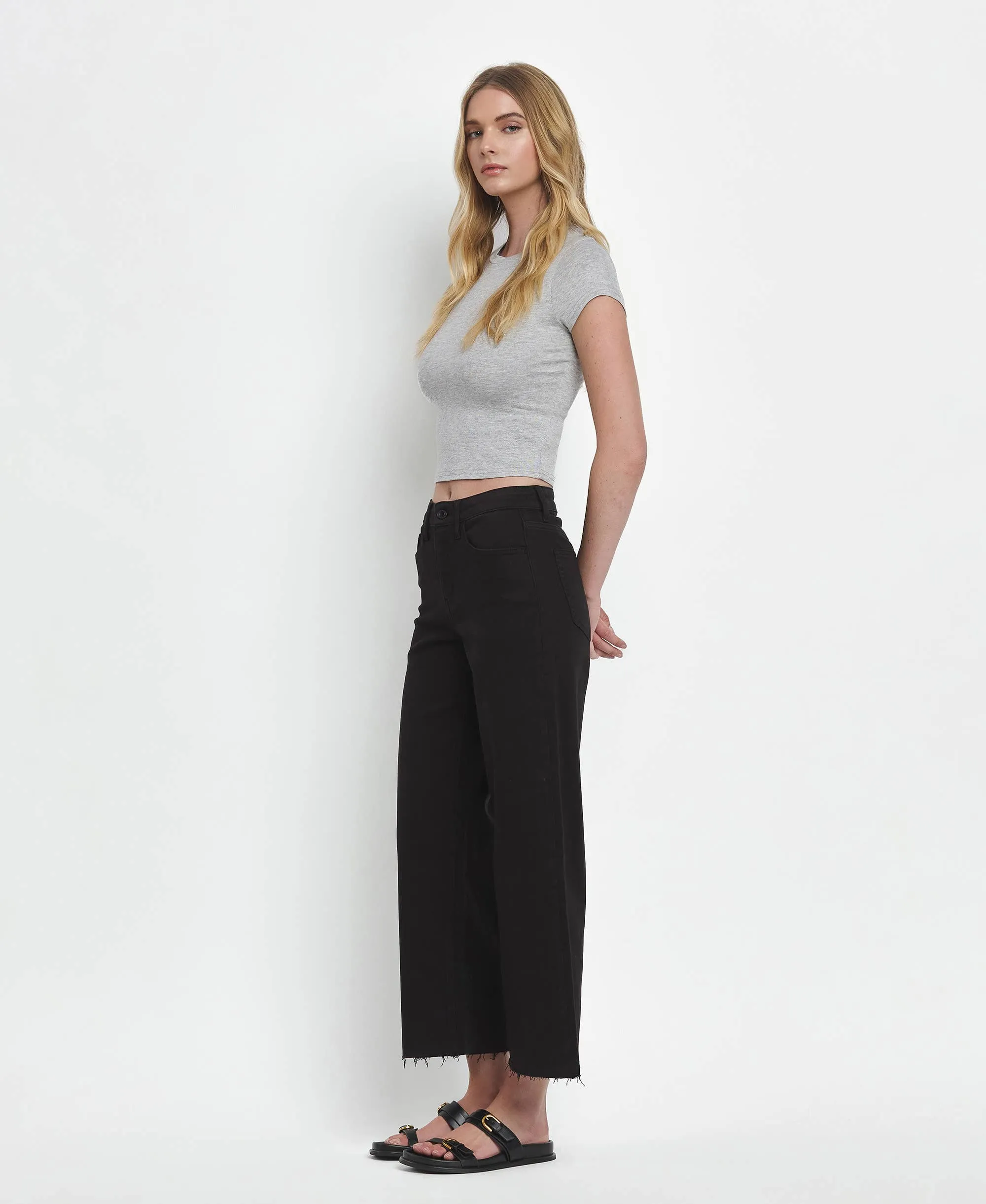 HIGH RISE CROP WIDE LEG JEANS