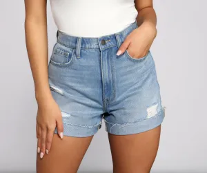 High Rise Distressed Cuffed Shorts