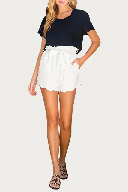 HIGH-WAISTED SCALLOP TRIM SHORTS