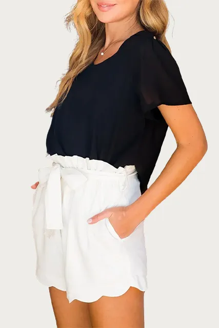 HIGH-WAISTED SCALLOP TRIM SHORTS