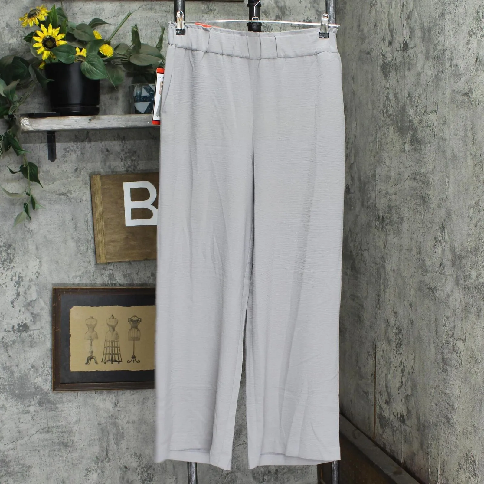 Hilary Radley Womens Wide Leg Crinkle Pants With Elastic Waistband 1777947