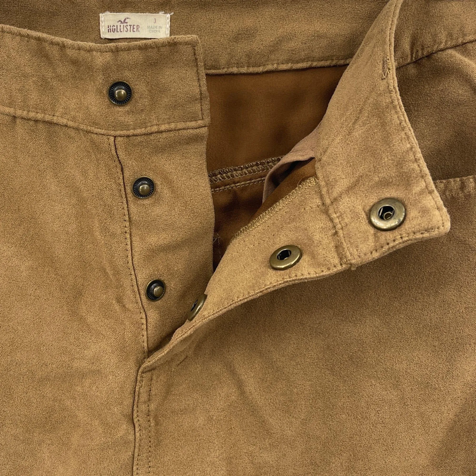 Hollister Tan Faux Suede Cuffed Button Fly Shorts