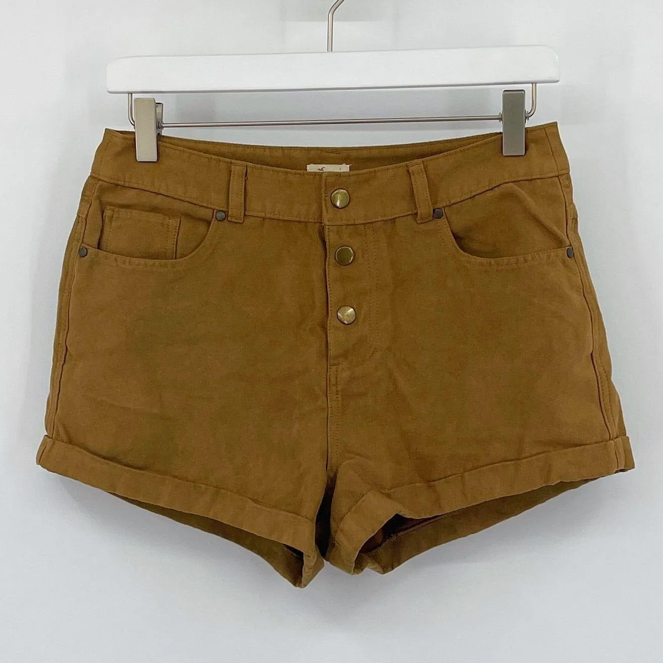 Hollister Tan Faux Suede Cuffed Button Fly Shorts