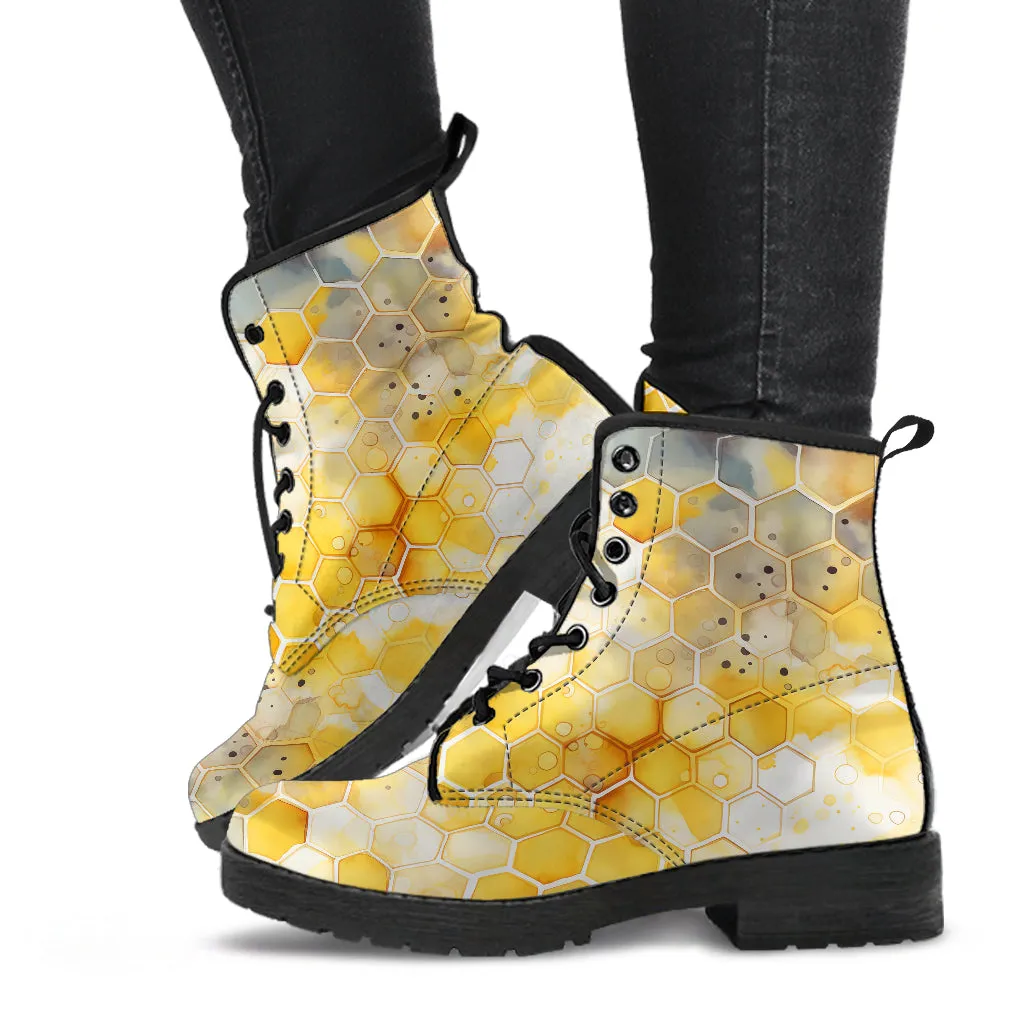 Honeycomb Watercolor Lace Up Ankle Boots