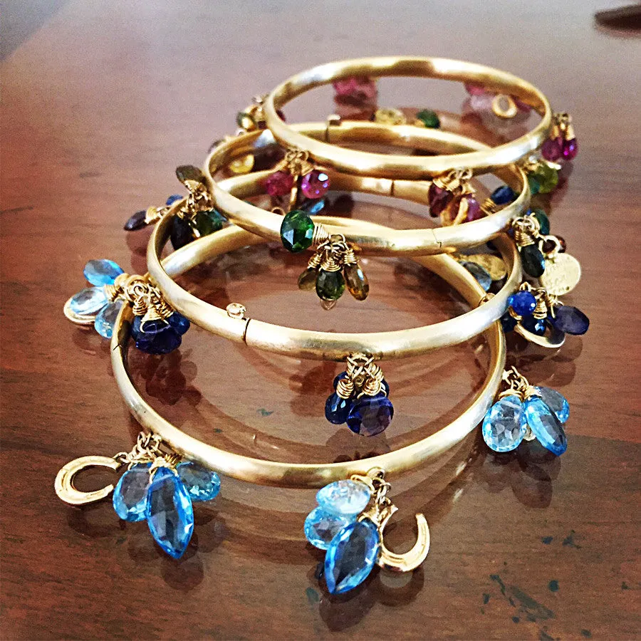 Horseshoe Bracelet, Blue Sapphires 14k gold Bangle