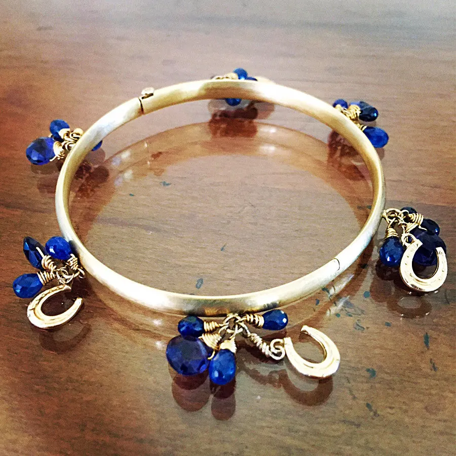 Horseshoe Bracelet, Blue Sapphires 14k gold Bangle