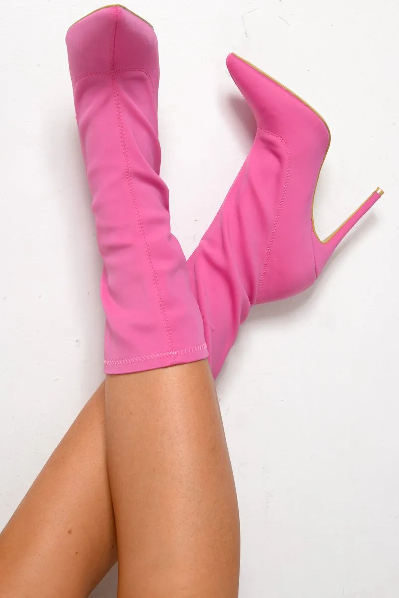 Hot Pink Stretch Heeled Ankle Boots - Aviya