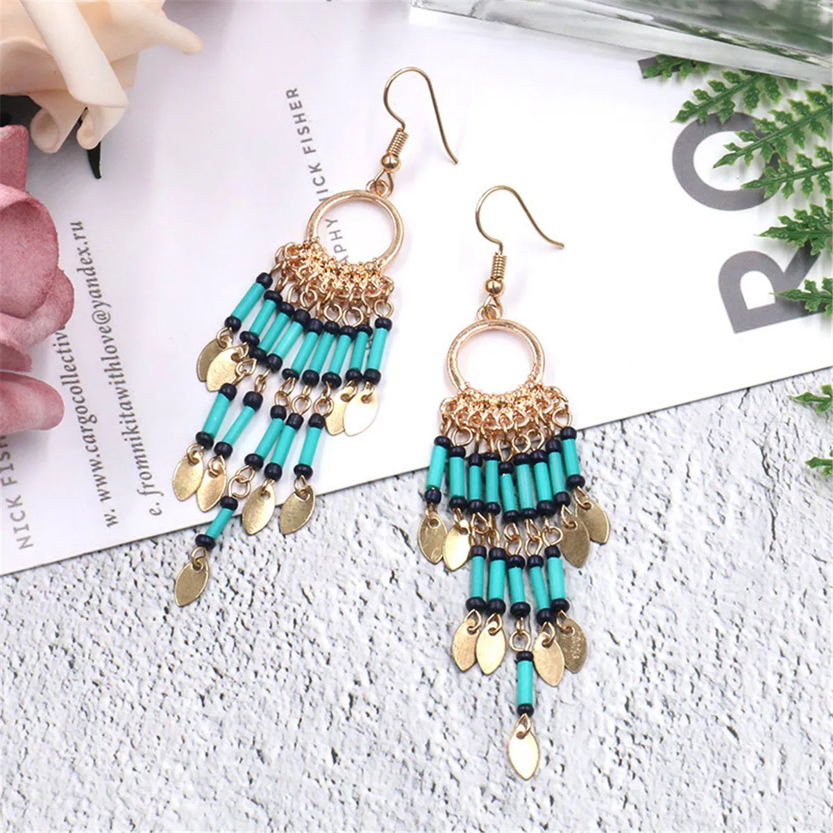 Howlite & Acrylic 18K Gold-Plated Chandelier Leaf Drop Earrings