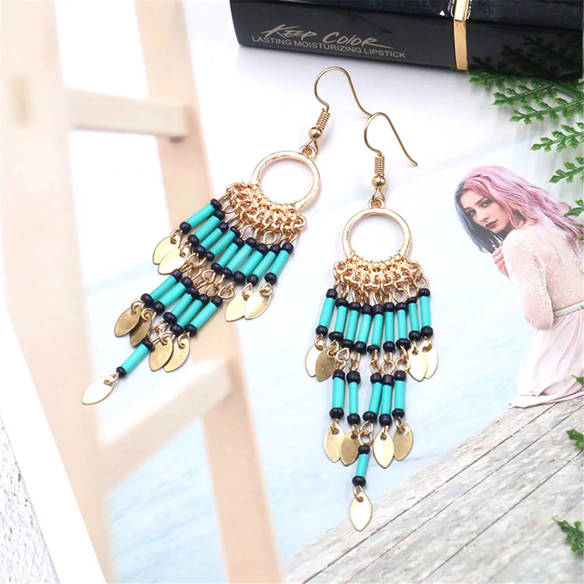 Howlite & Acrylic 18K Gold-Plated Chandelier Leaf Drop Earrings