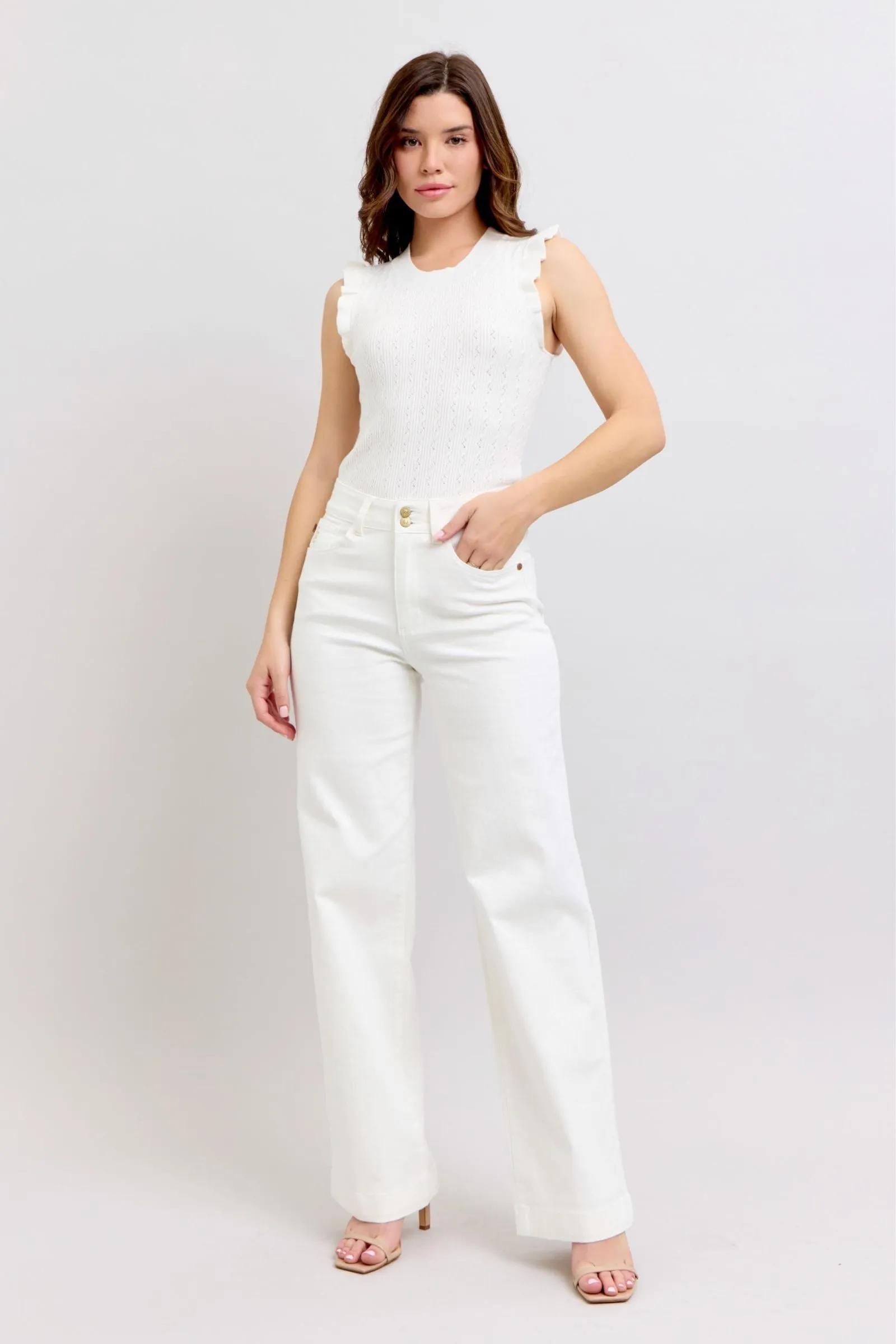 HW Double Button WB & Coin Pkt Embroidery Trouser Wide