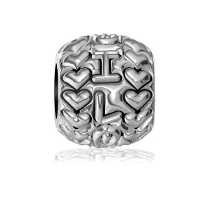 I Love You with Hearts Charm Bracelet Bead in Sterling Silver