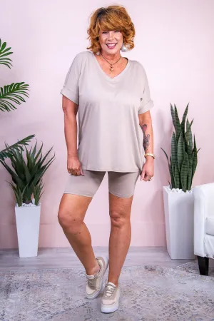 In Lounge Mode Light Mocha Solid Top/Biker Short (2-Piece Set) - T9883LMO
