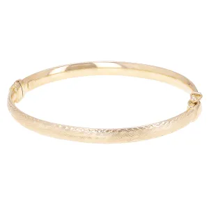 Italian 14k Yellow Gold Hollow Diamond Cut Bangle Bracelet 7" 5.4mm 5.1 grams