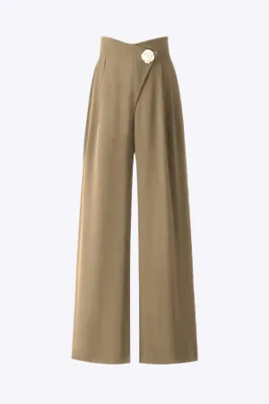 Jacintha - Elegant Metallic Sheen Woman's Wide Leg Trousers