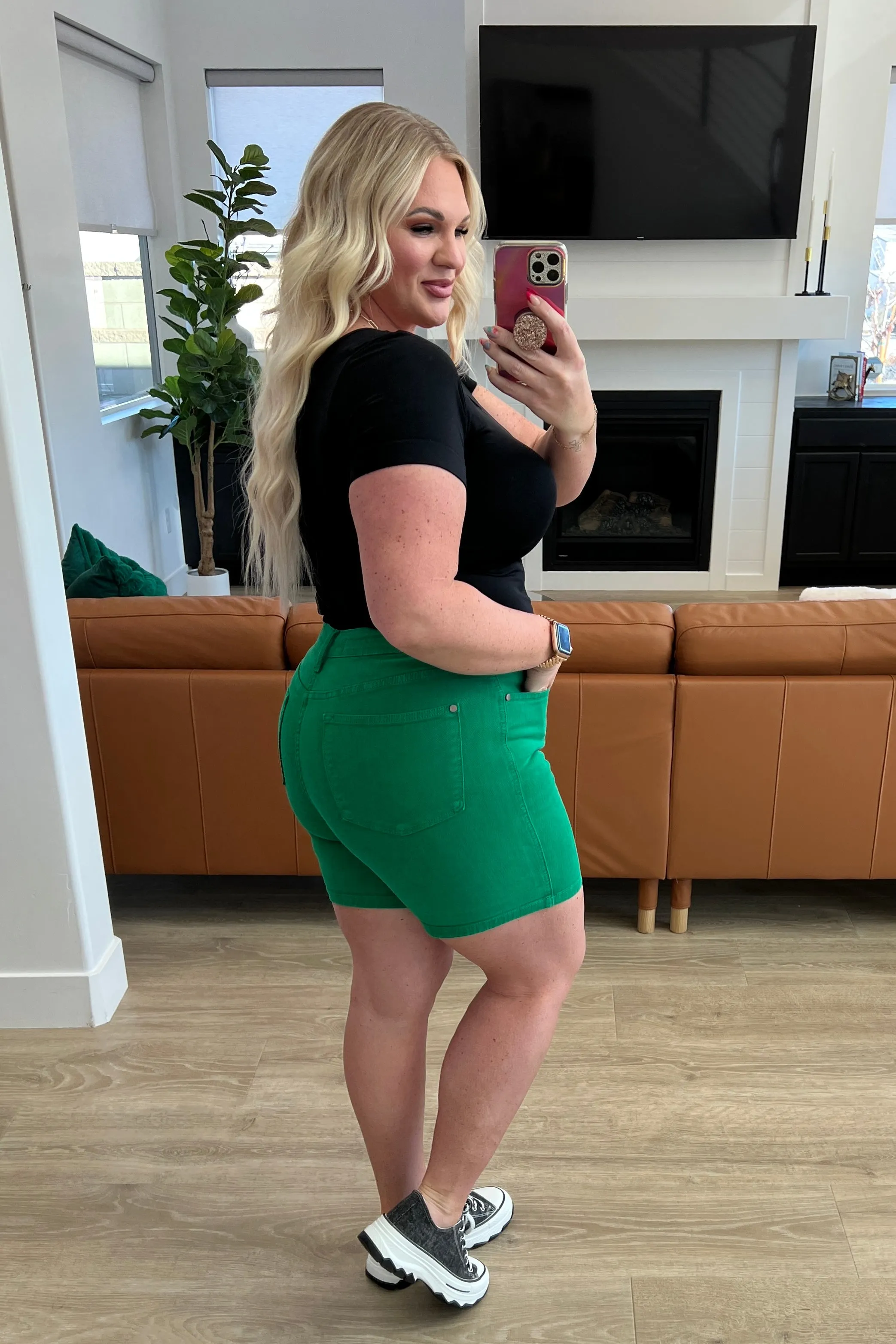 Jenna High Rise Control Top Cuffed Shorts by Judy Blue in Green