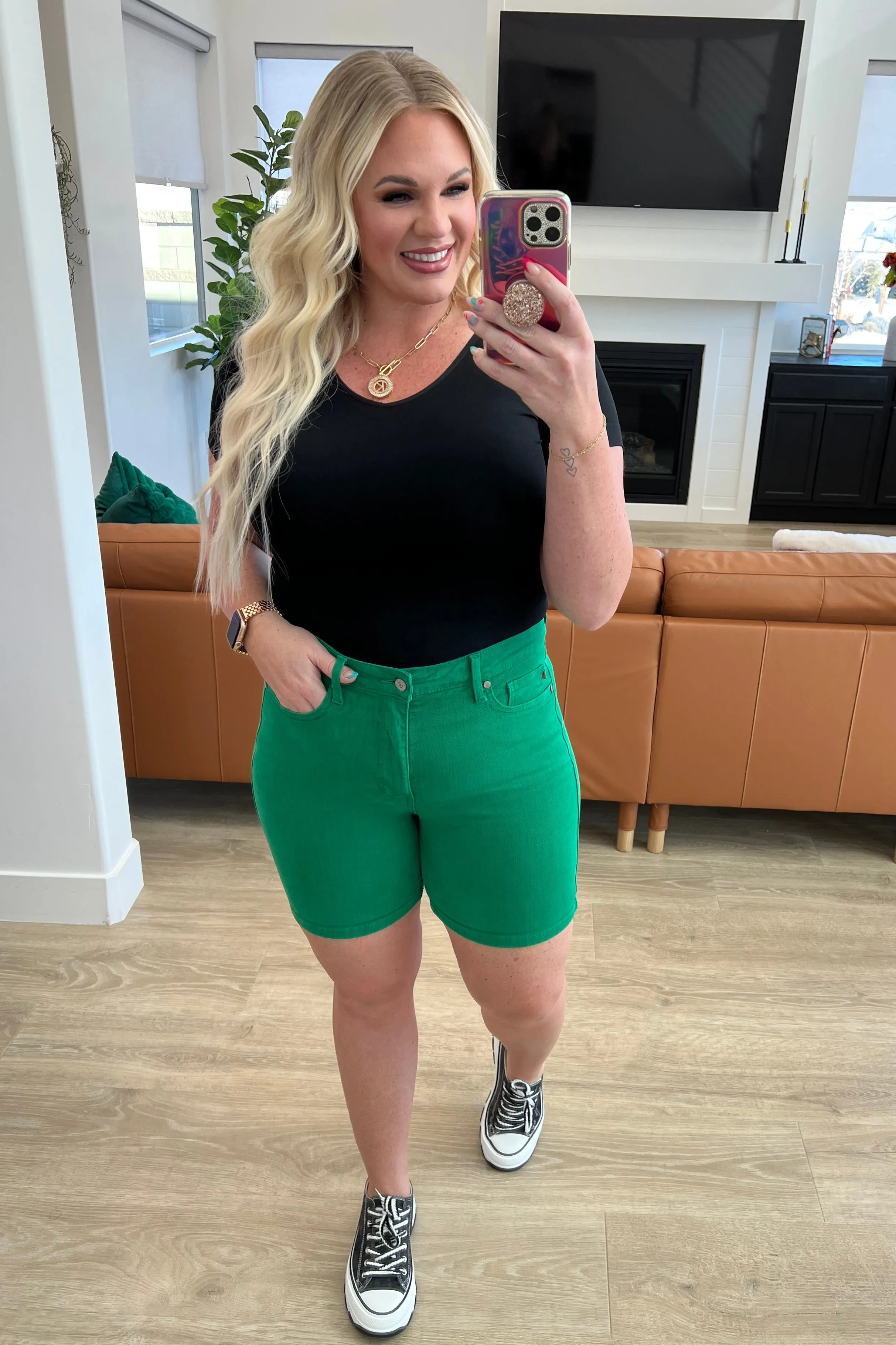 Jenna High Rise Control Top Cuffed Shorts by Judy Blue in Green