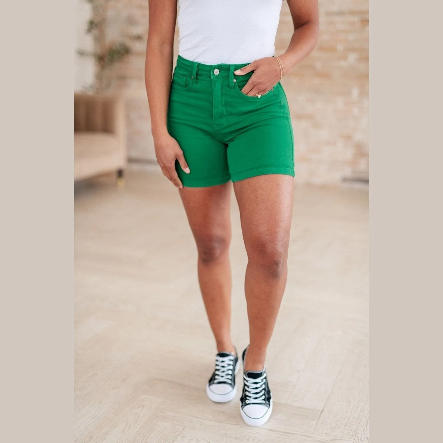 Jenna High Rise Control Top Cuffed Shorts in Green