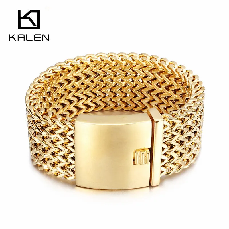 Kalen New Stainless Steel Link Chain Bracelets High Polished Dubai Gold Mesh Bracelets Men Cool Jewelry Accessories Gifts