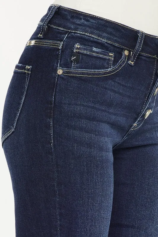Kan Can High Rise Button Down Cuffed Bermuda Jeans