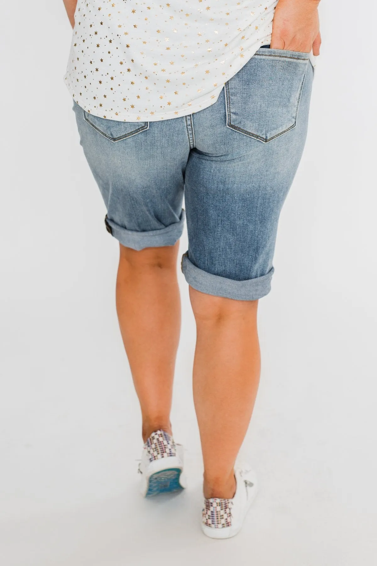 KanCan Distressed Bermuda Shorts- Ciara Wash