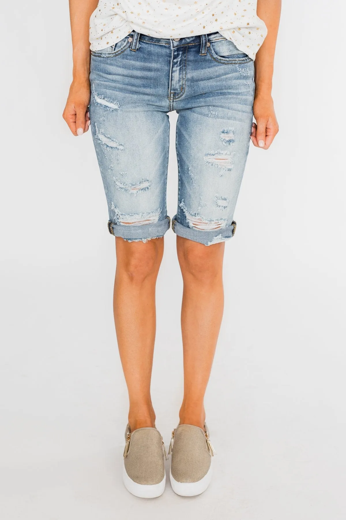 KanCan Distressed Bermuda Shorts- Ciara Wash