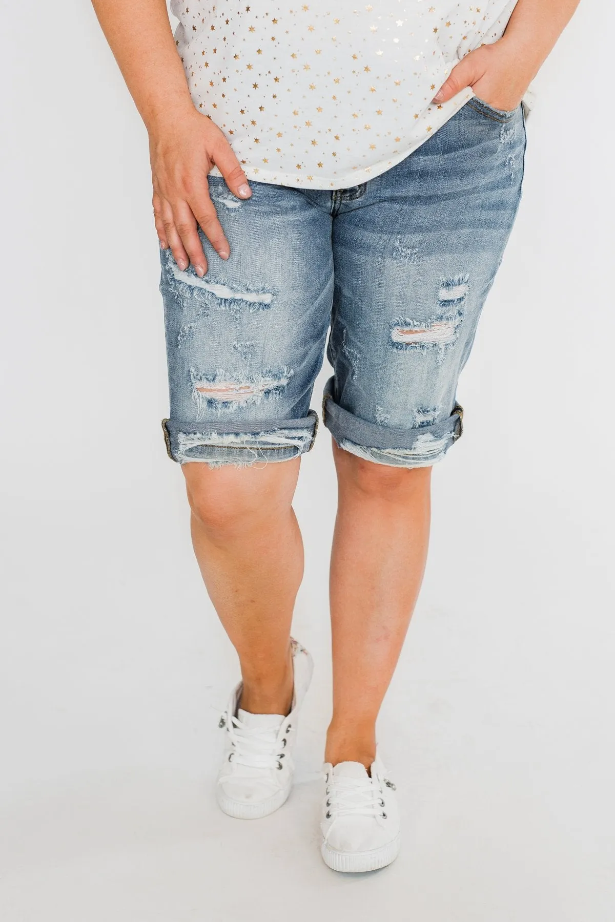 KanCan Distressed Bermuda Shorts- Ciara Wash