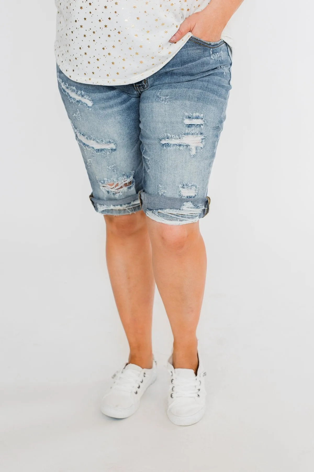 KanCan Distressed Bermuda Shorts- Ciara Wash