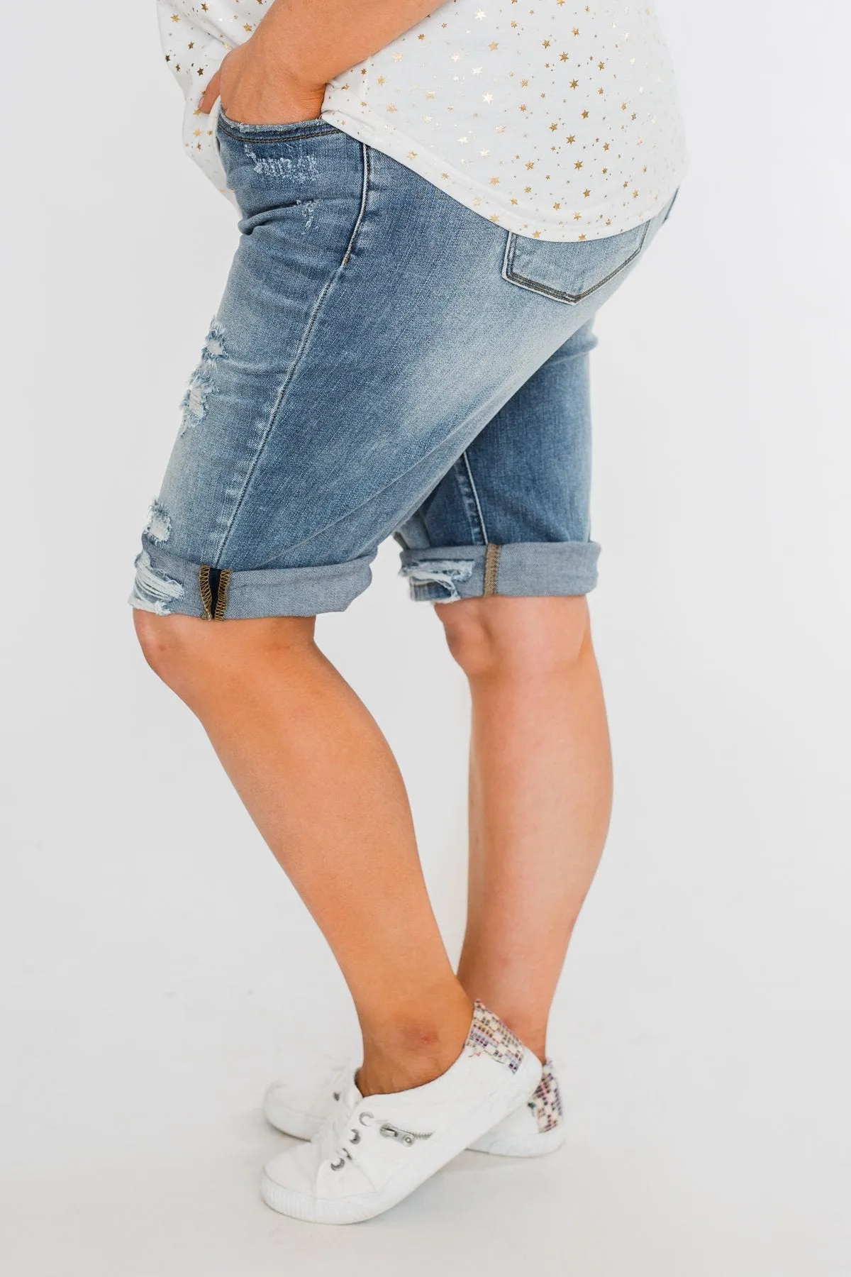 KanCan Distressed Bermuda Shorts- Ciara Wash