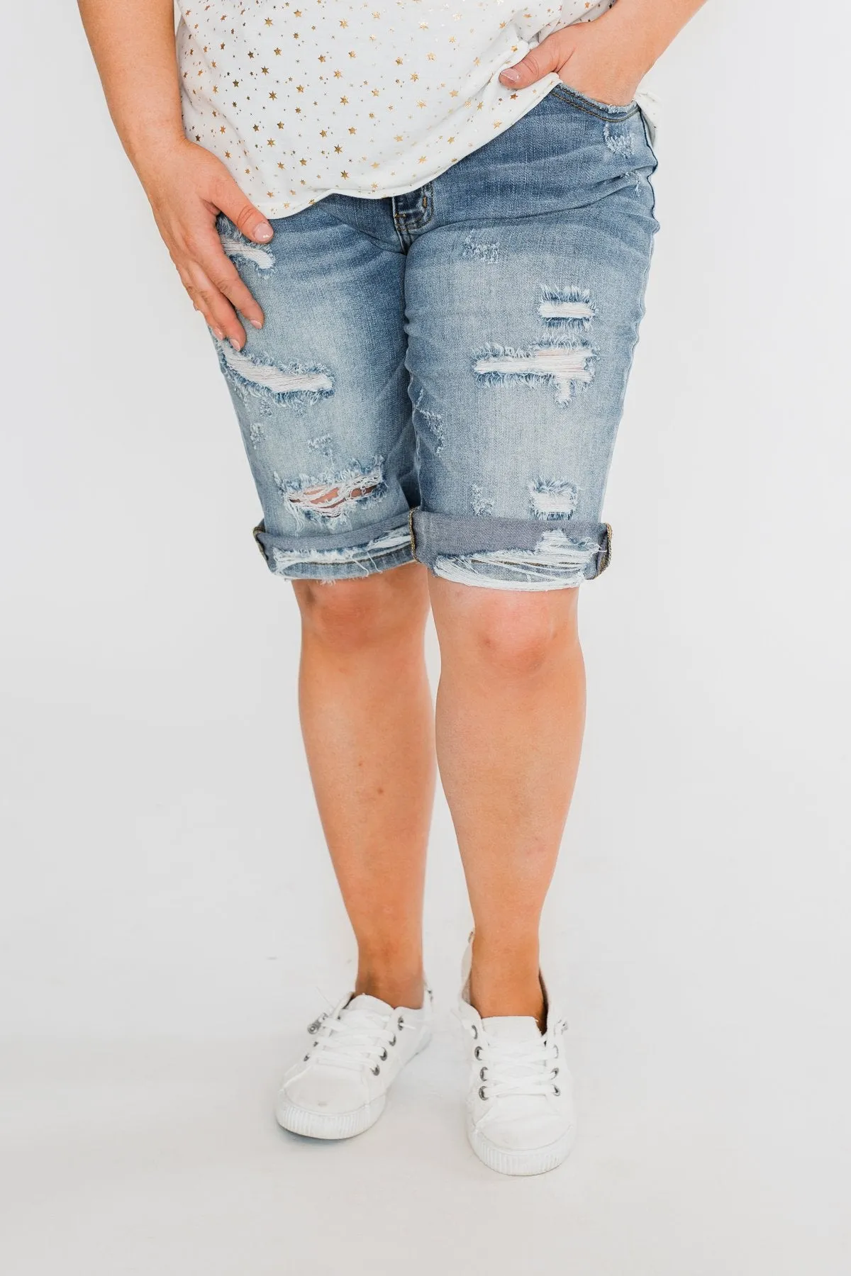 KanCan Distressed Bermuda Shorts- Ciara Wash