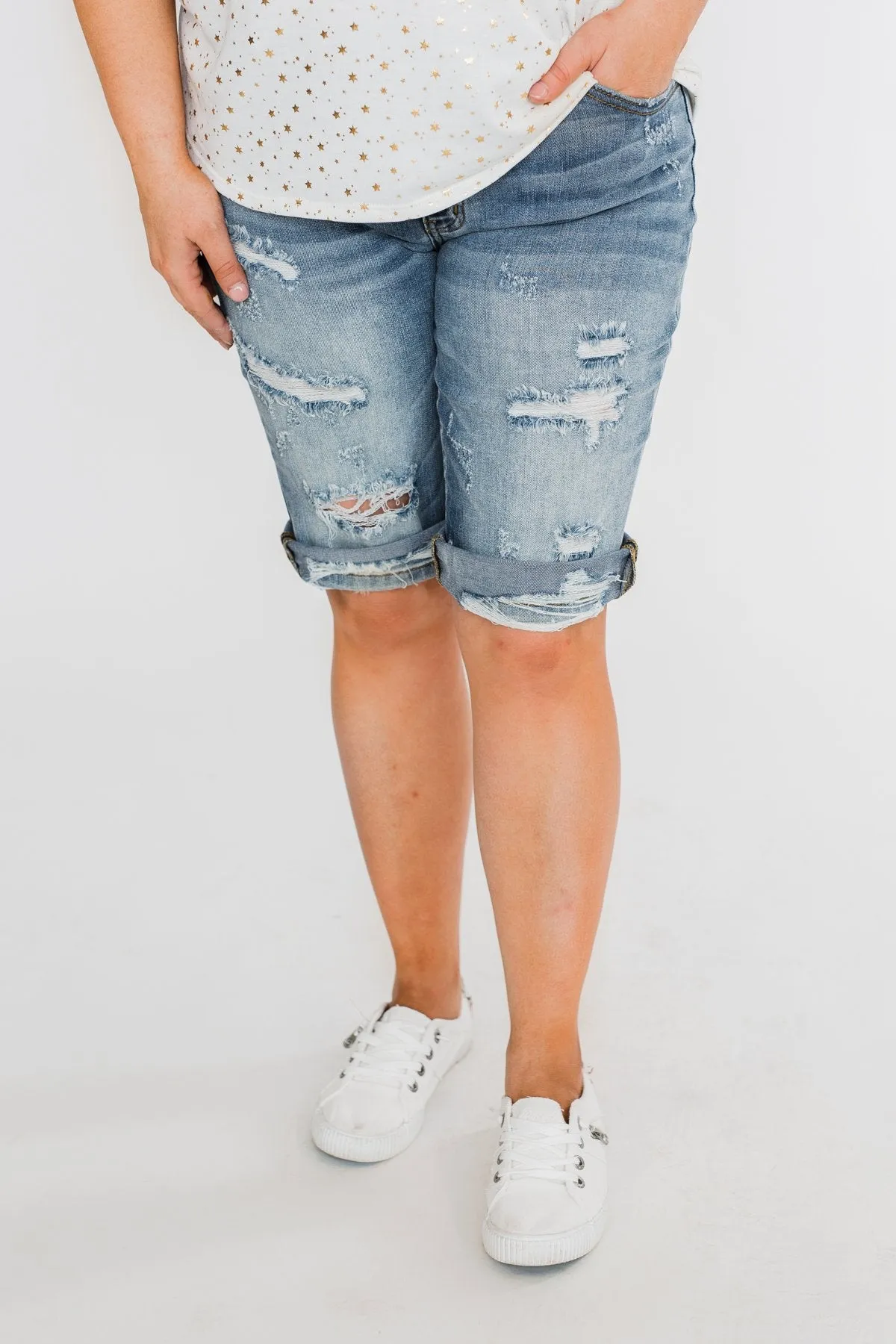 KanCan Distressed Bermuda Shorts- Ciara Wash