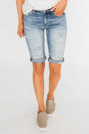 KanCan Distressed Bermuda Shorts- Ciara Wash