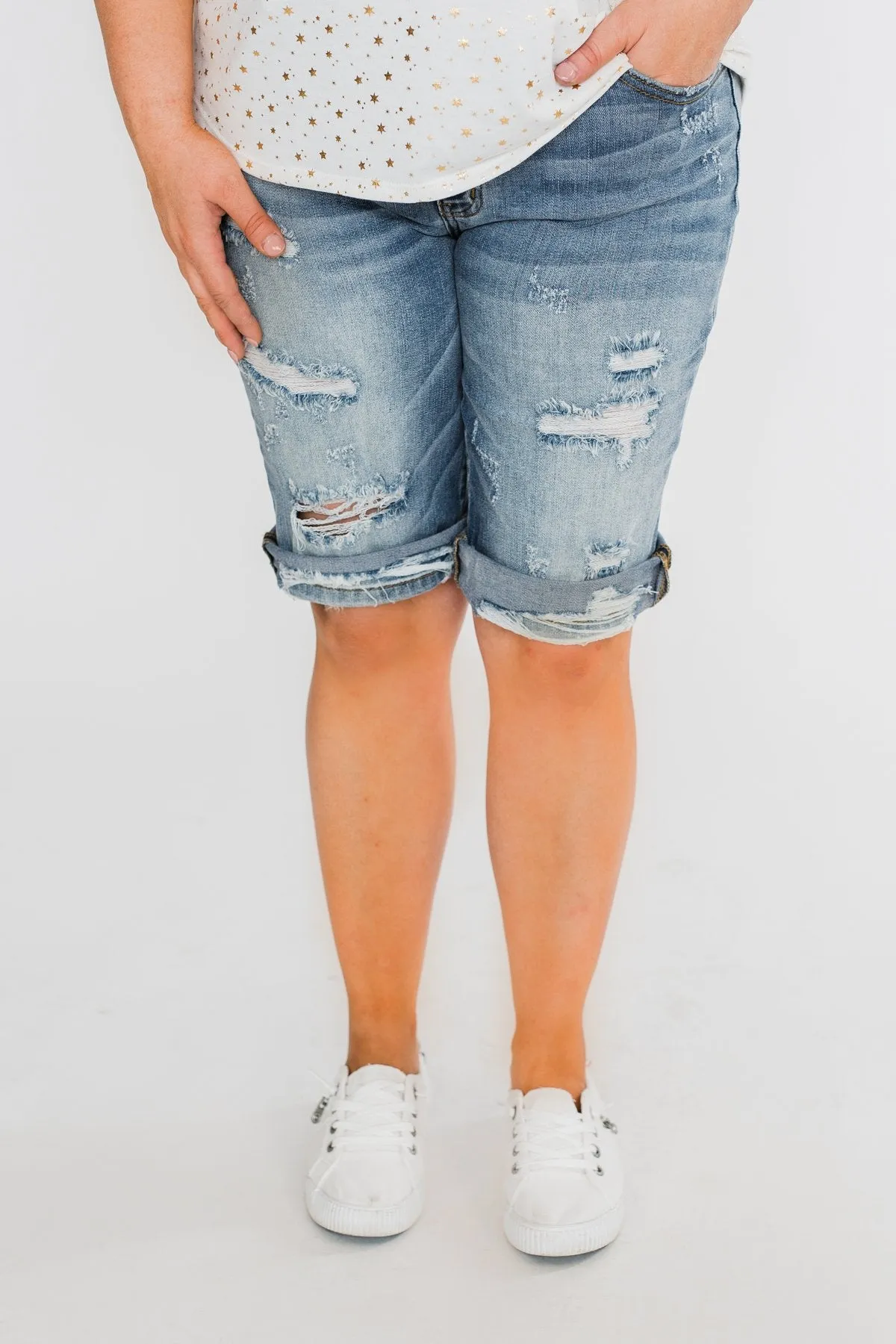 KanCan Distressed Bermuda Shorts- Ciara Wash