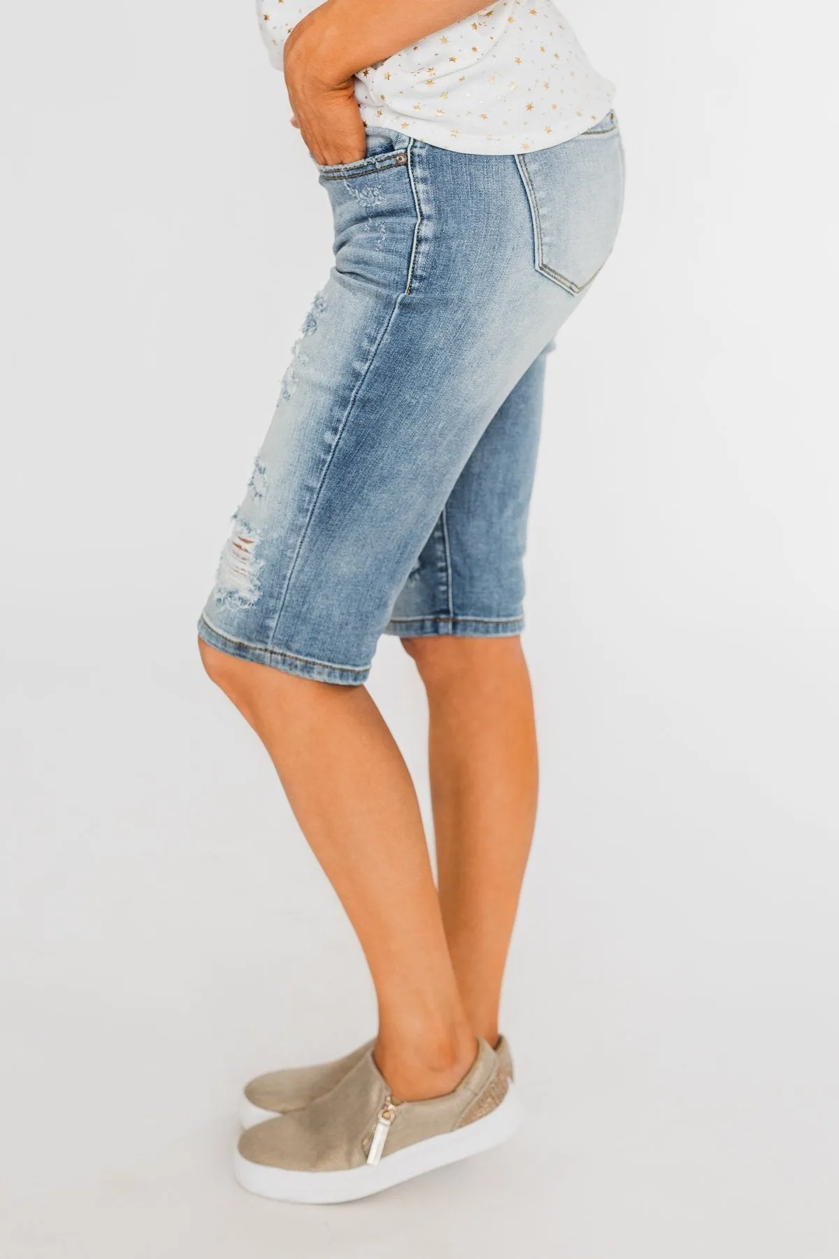 KanCan Distressed Bermuda Shorts- Ciara Wash