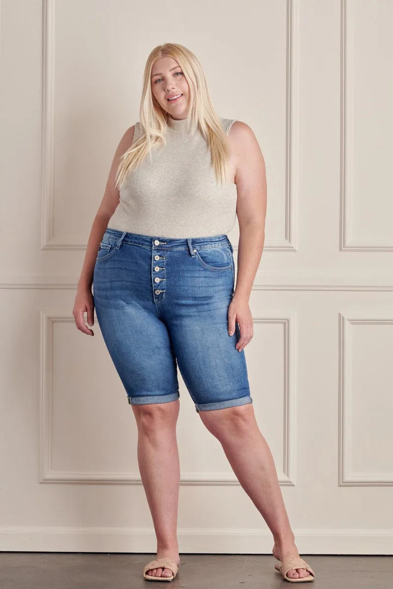 KanCan High Rise Cuffed Bermuda Shorts