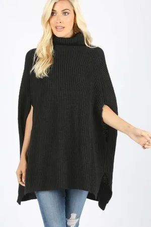 KARLEEN TURTLENECK PONCHO BLACK-