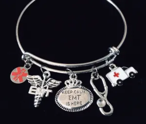 Keep Calm the EMT is Here Expandable Charm Bracelet Adjustable Bracelet One Size Fits All Gift for Paramedic Stethoscope Ambulance