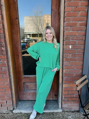 Kelly Green Take Me Back Ribbed Pants