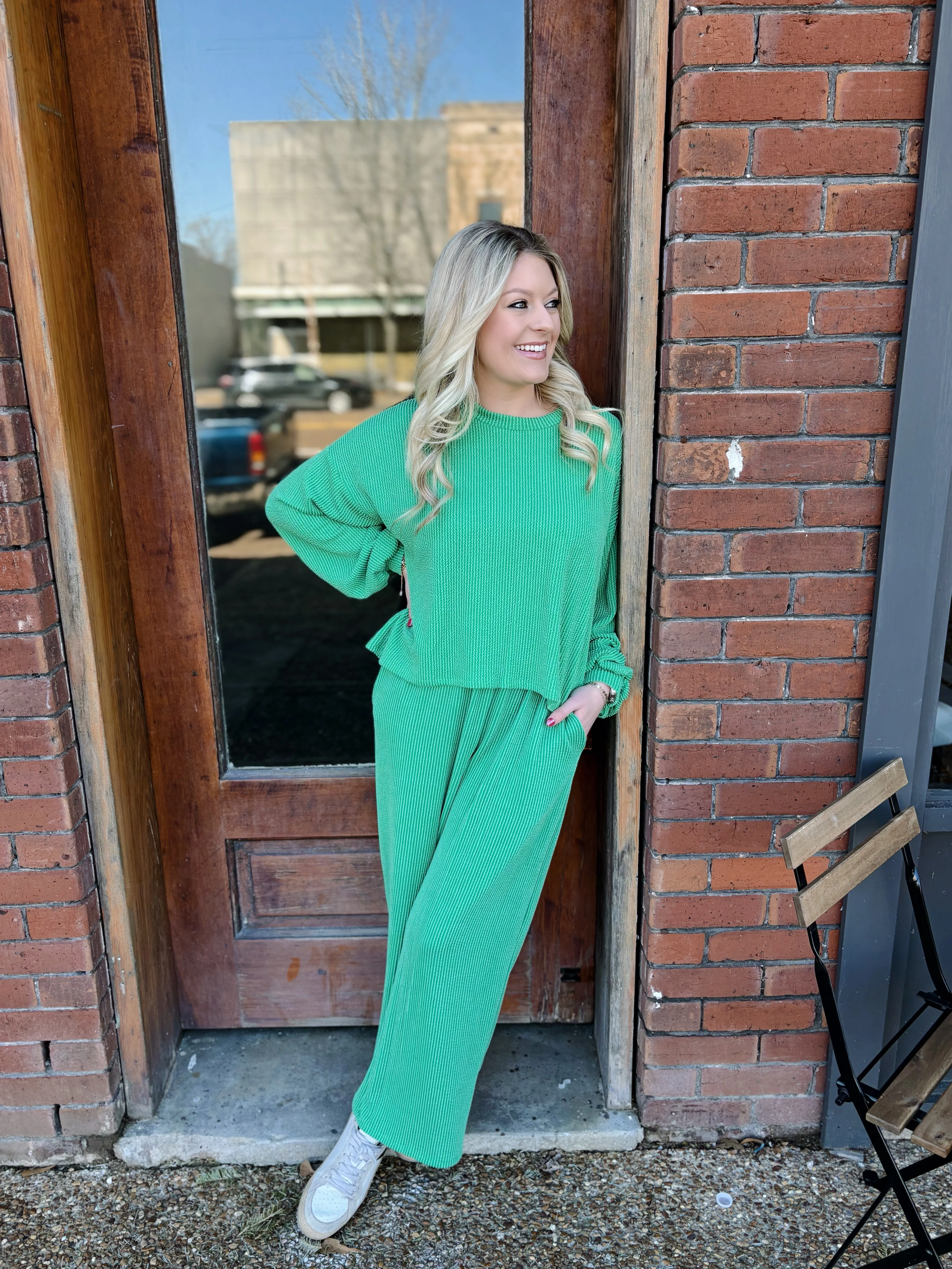Kelly Green Take Me Back Ribbed Pants