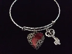 Key to My Heart Expandable Charm Bracelet Adjustable Silver Wire Bangle
