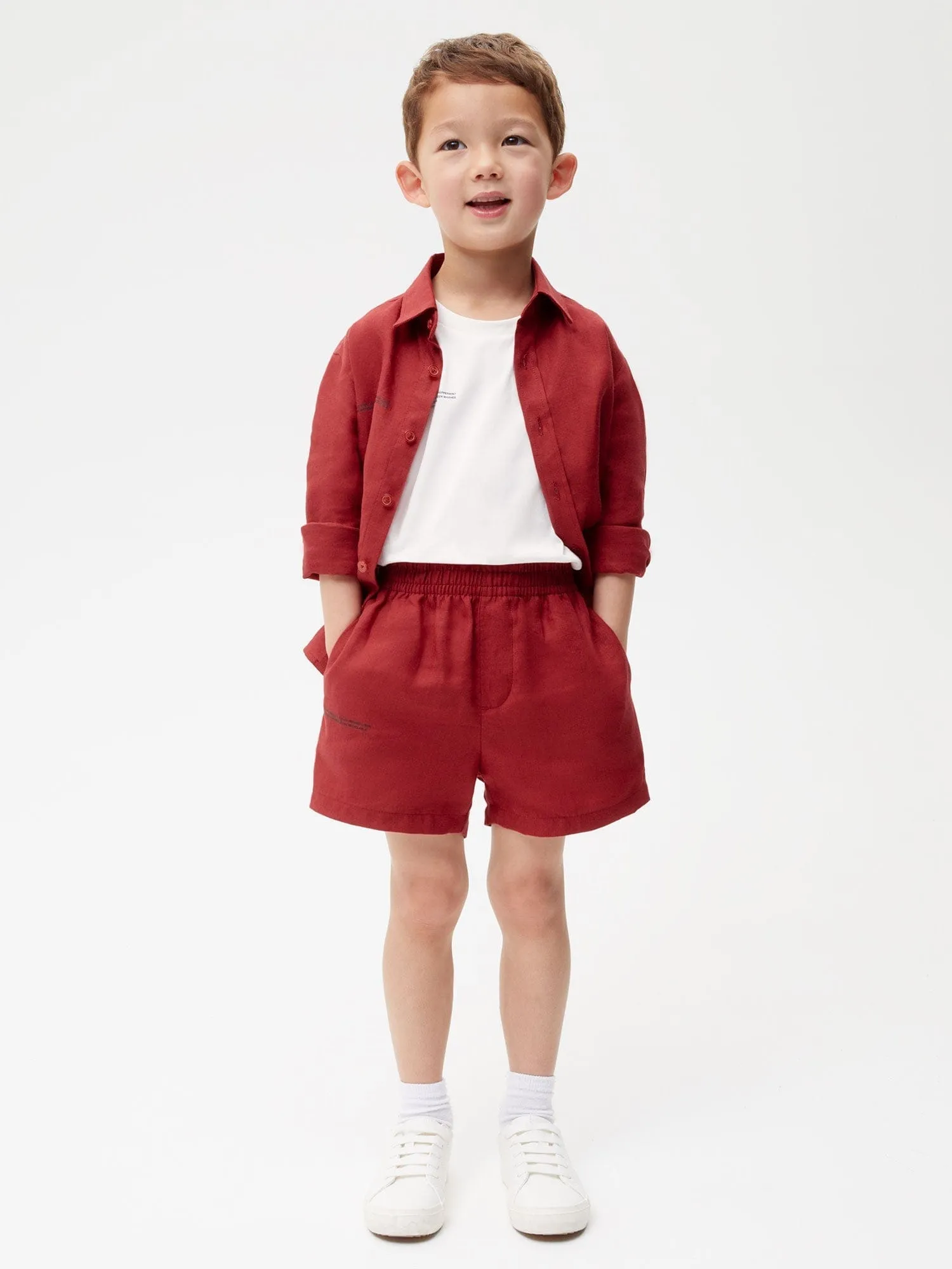 Kids Aloe Linen Shorts—cranberry red