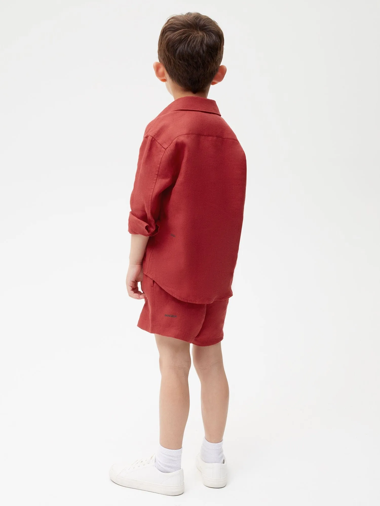 Kids Aloe Linen Shorts—cranberry red